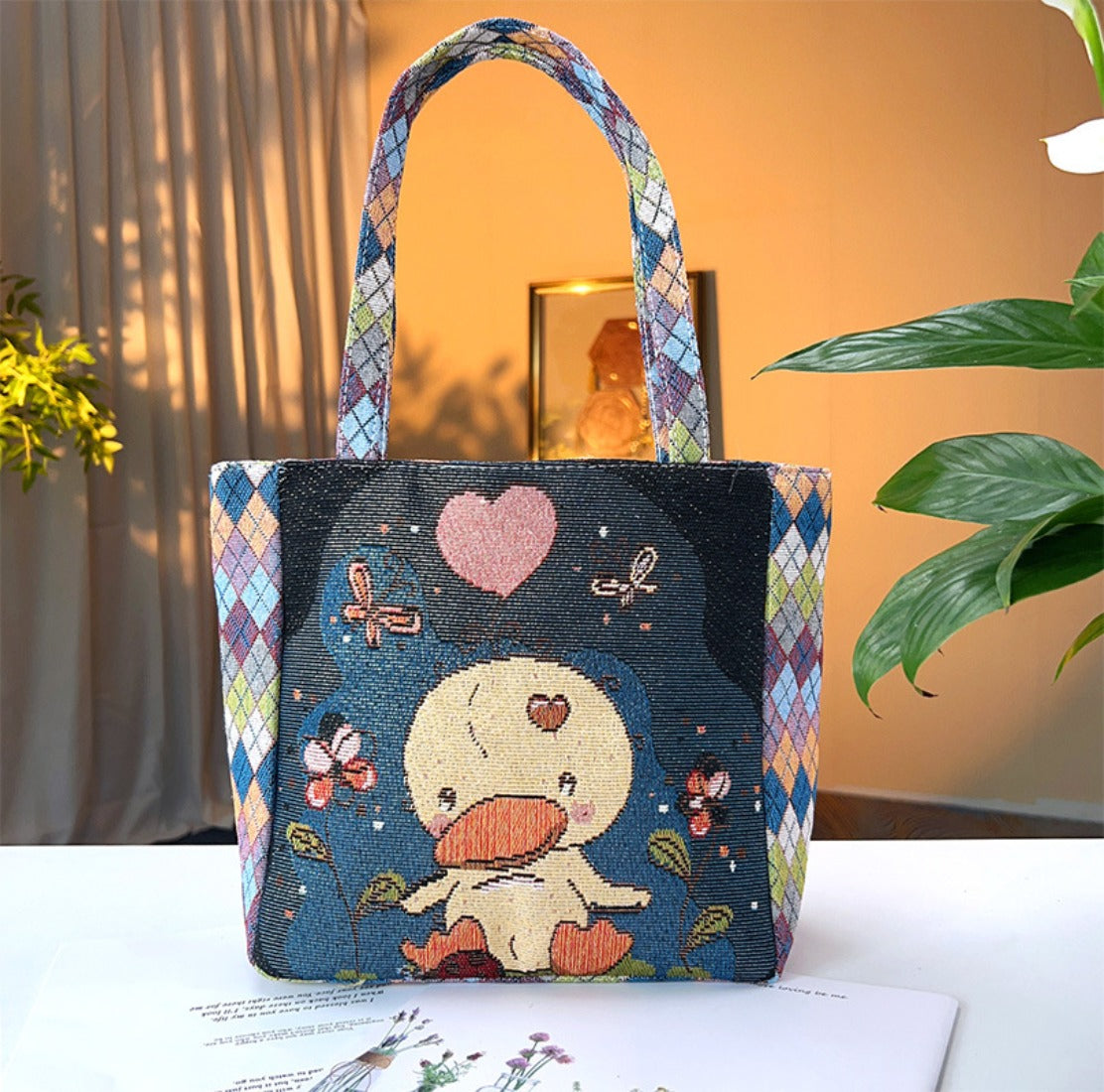 Cosbai - Geometric Lace Botanical & Animal Canvas Tote