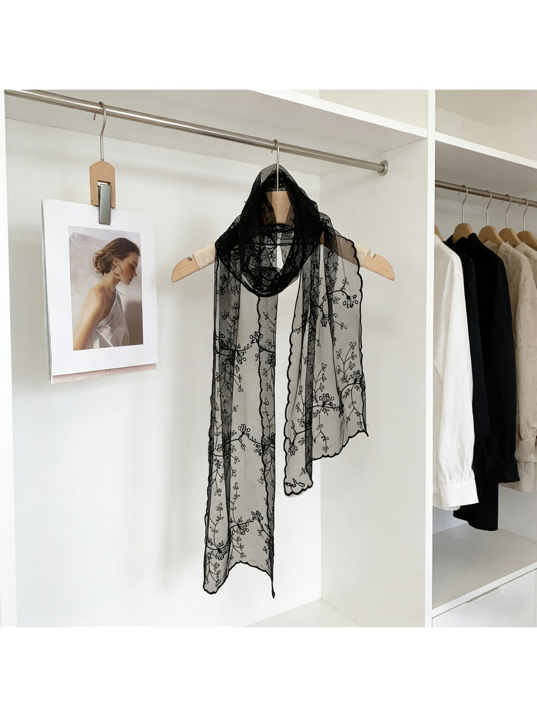 Scarvii - Sheer Embroidered Decorative Long Scarf