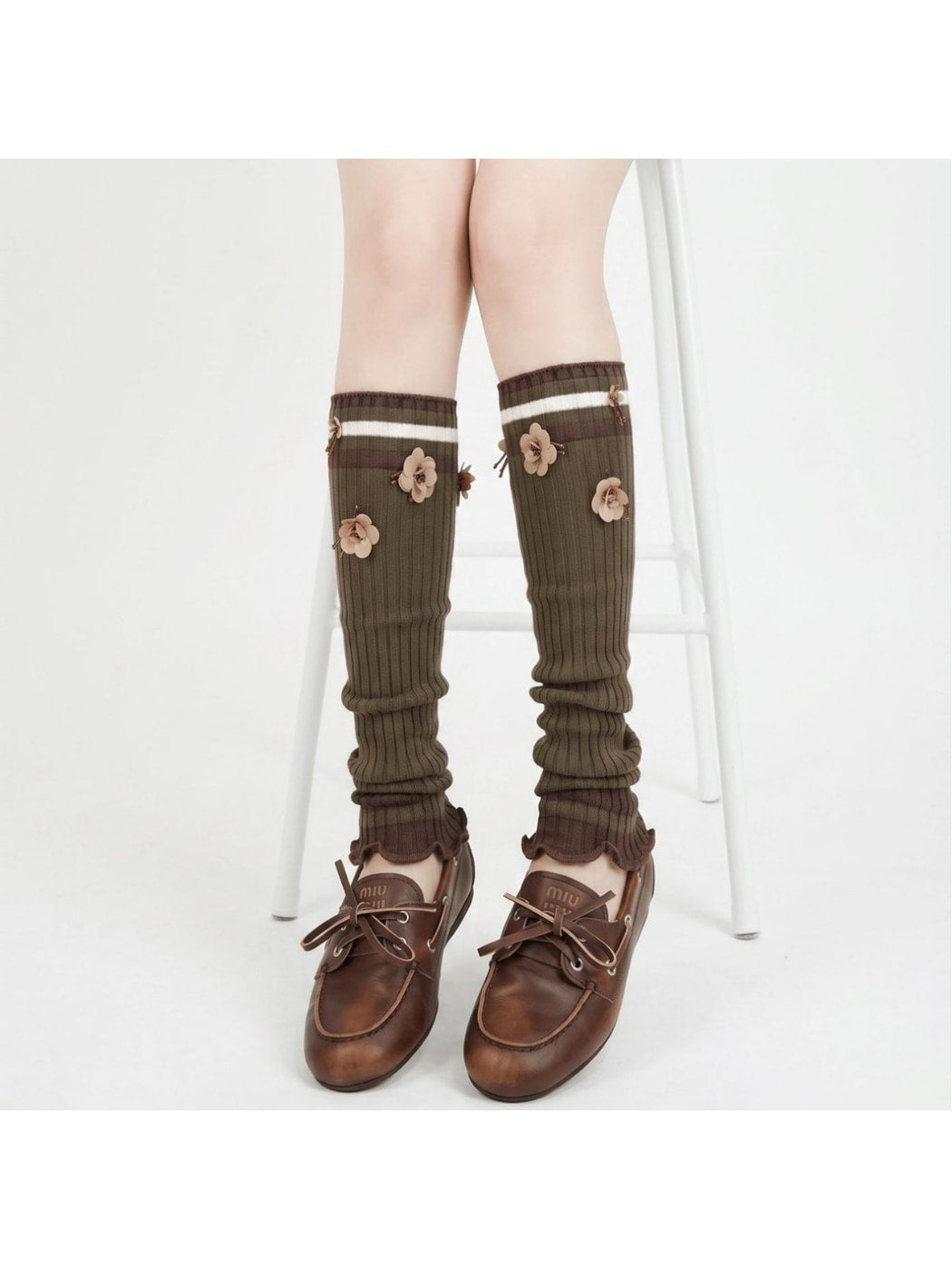 Cozyra - Floral Ribbed Women's Knit Leg Warmers