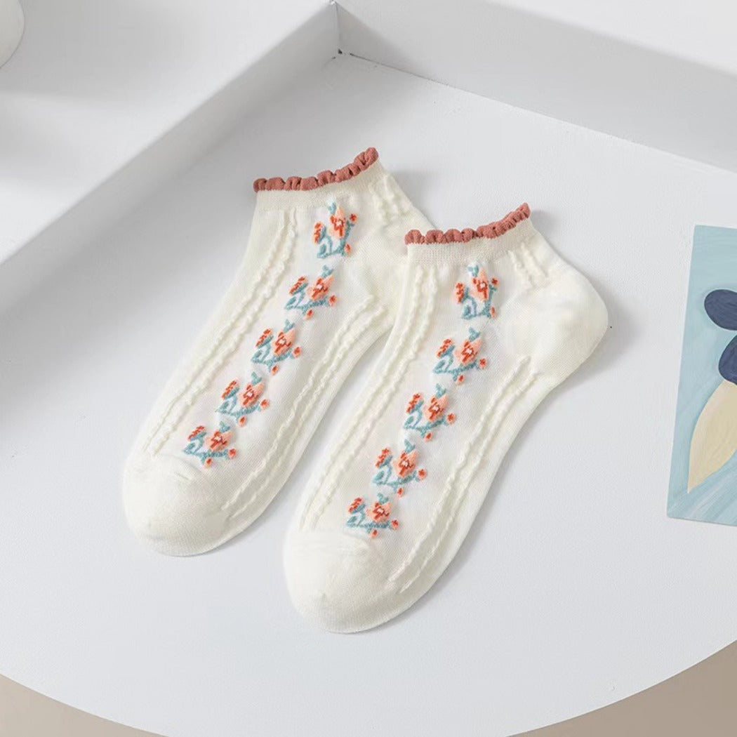 Rufia- Colorful Lace Trim Summer Low-Cut Socks