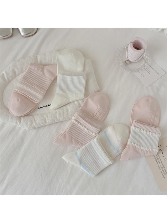 Rufia - Pastel Openwork Ruffle Crew Socks