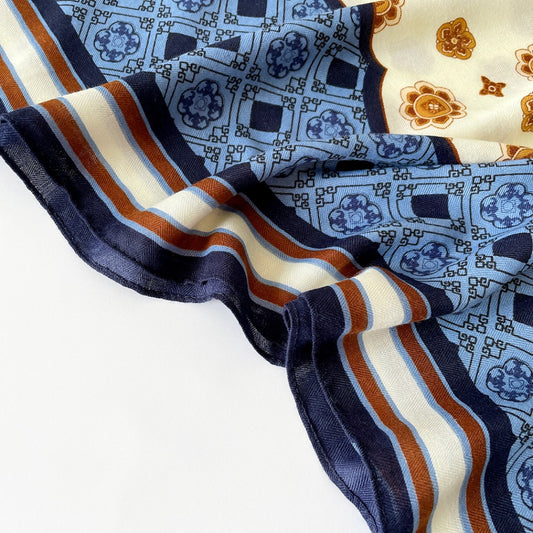 Scarvii - Vintage Diamond & Floral Print Square Scarf - 35"