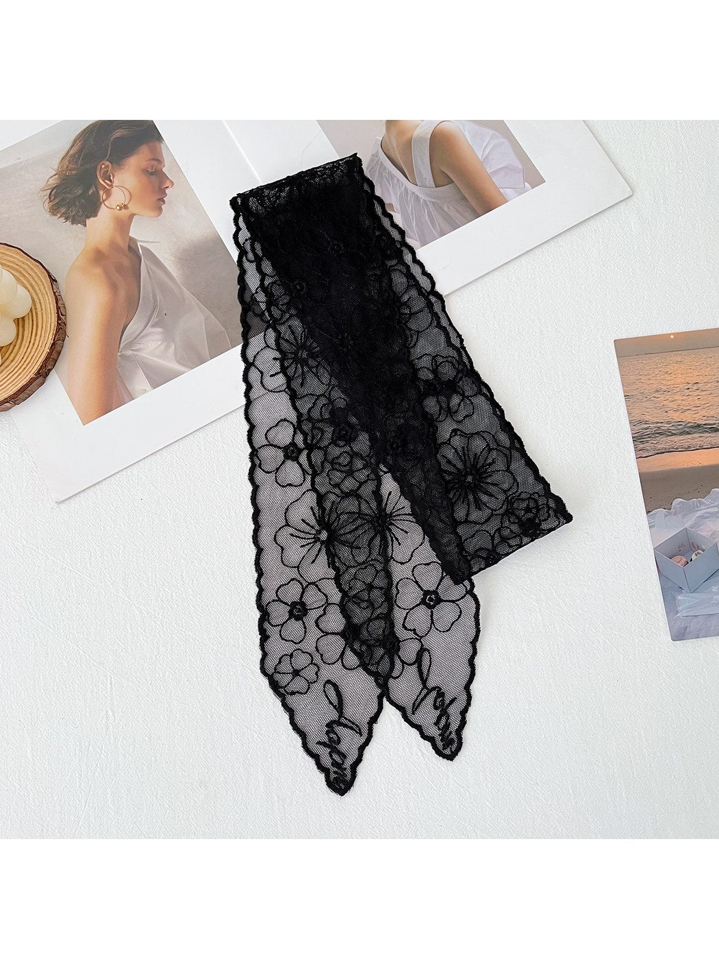 Scarvii - Floral Lace Long Narrow Decorative Scarf
