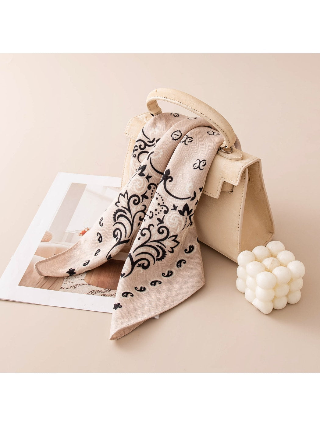 Scarvii - Elegant Paisley Printed Border Square Scarf