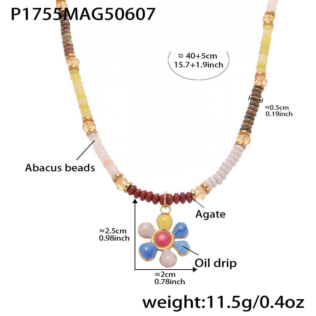 Bauai - Colorful Flat Bead Pendant Necklace - Elegant & Charming