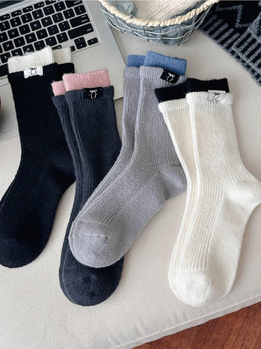 Rufia – Contrast Cuff Winter Socks with Bow Label