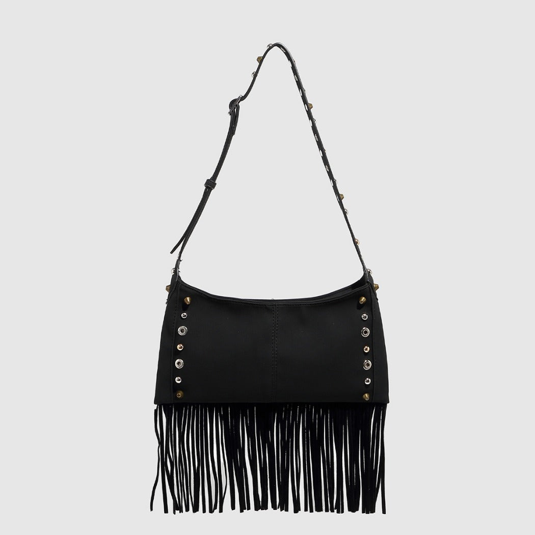 Cosbai - Boho Punk Fringe Shoulder Bag - Blod & Classic
