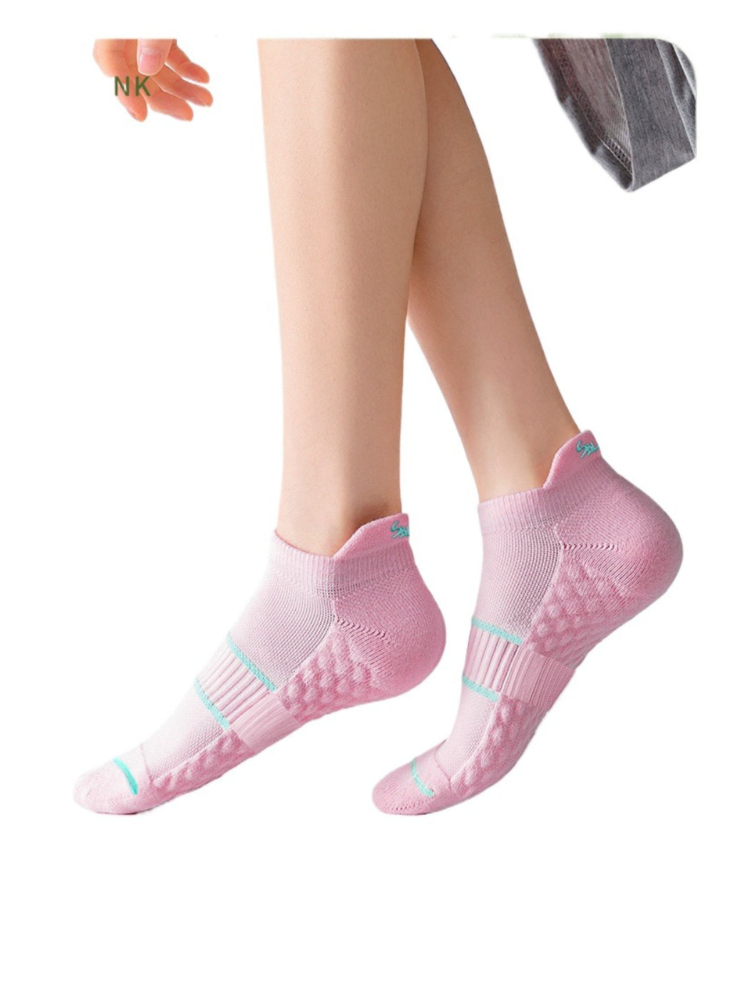 Rufia stripe detail low socks arranged to display front and side profiles