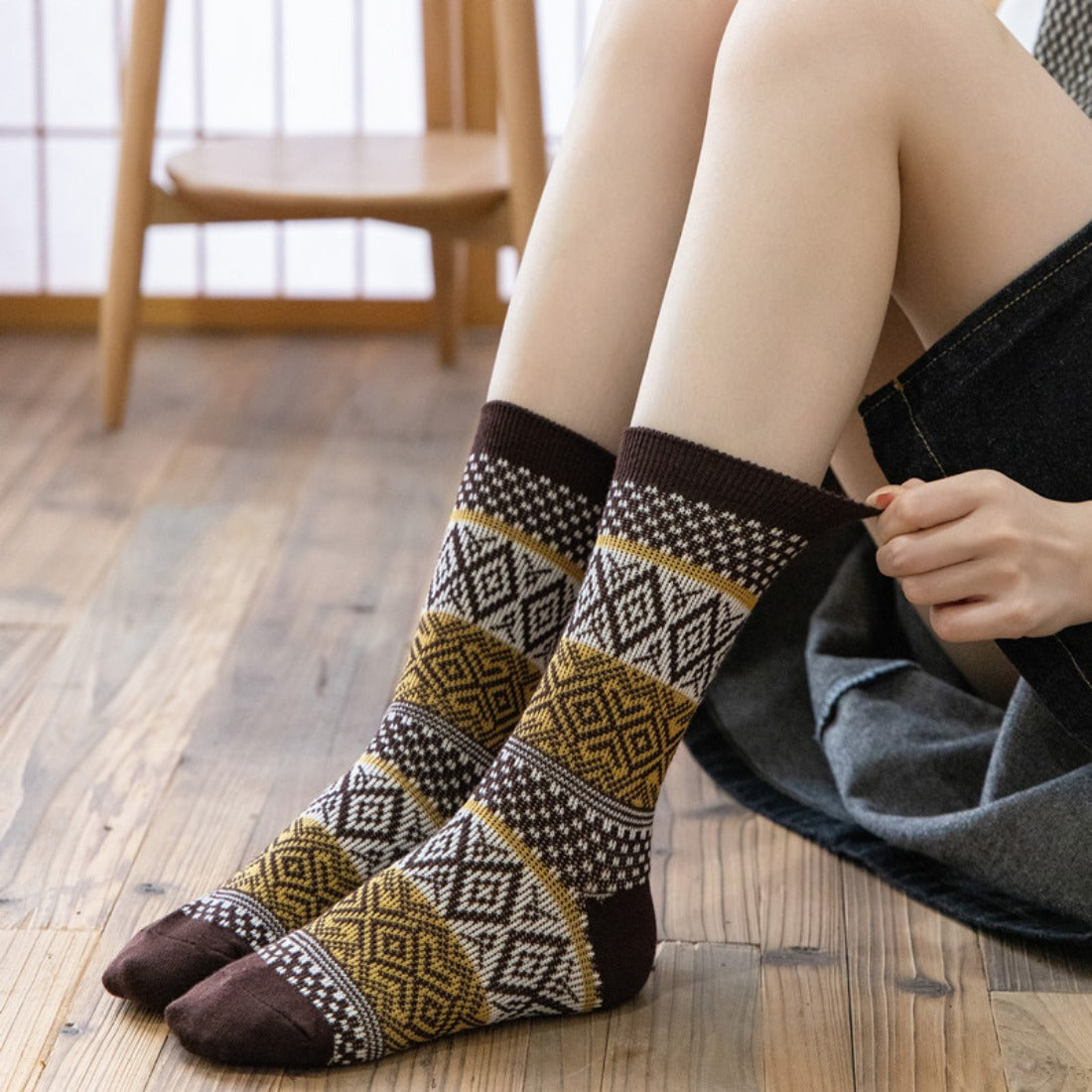 rufia - Argyle Pattern Mid-Calf Socks