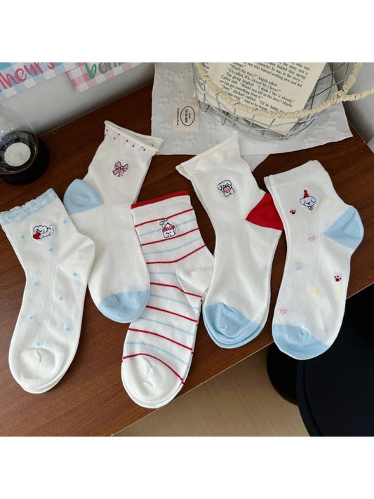Rufia - Playful Cartoon Dog Pattern Crew Socks