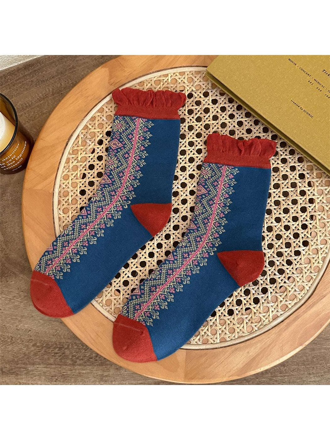 Rufia - Retro Pattern Ruffle Crew Socks