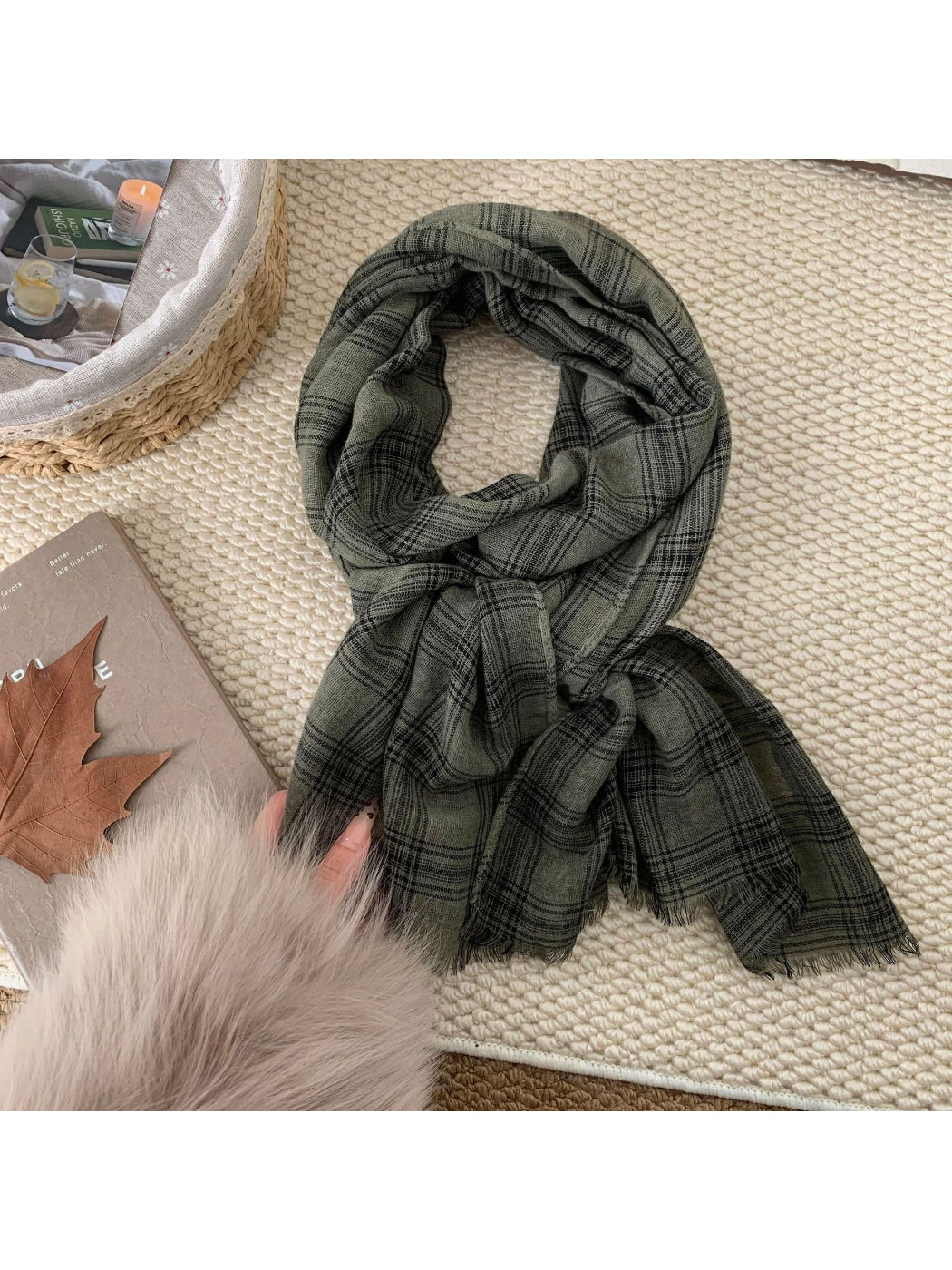 Scarvii - Washed Plaid Fabric Scarf