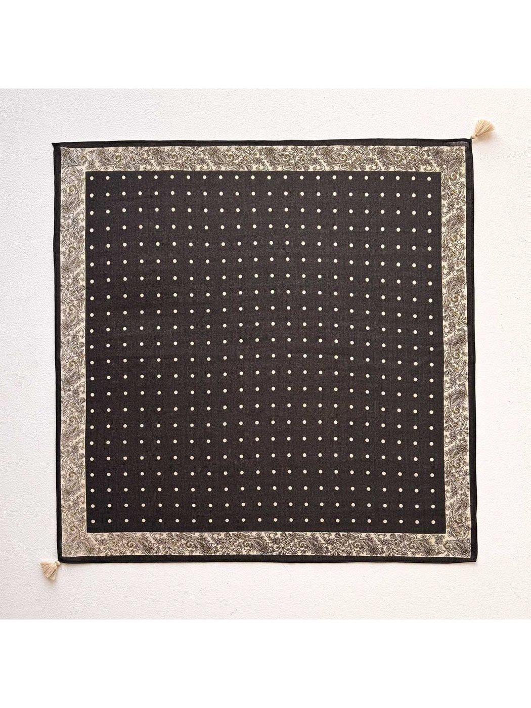 Scarvii - Polka Dot Print Tassel Accent Square Scarf