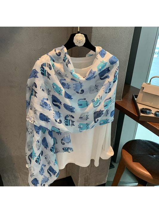 Scarvii - Blue Tone Cartoon Cat Pattern Scarf