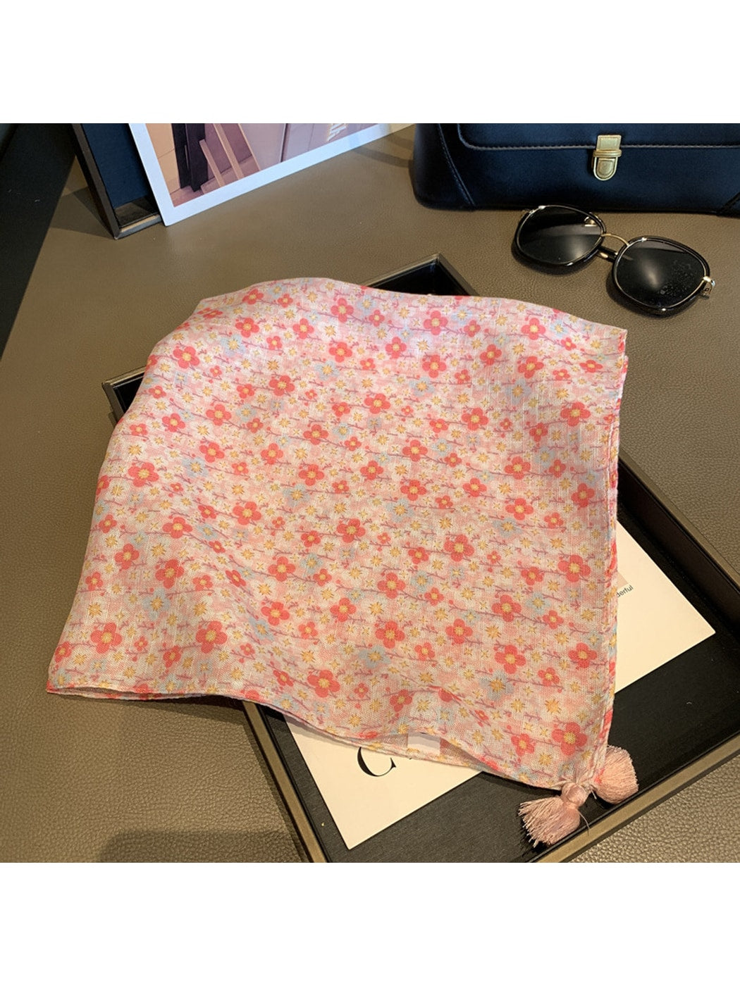 Scarvii - Warm Tone Floral Print Square Scarf