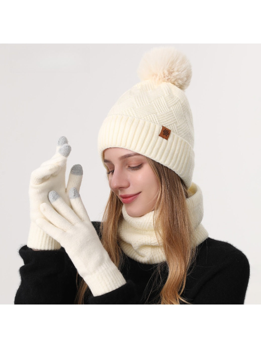 Haila - Women's Winter Knit Beanie Scarf Gloves Set