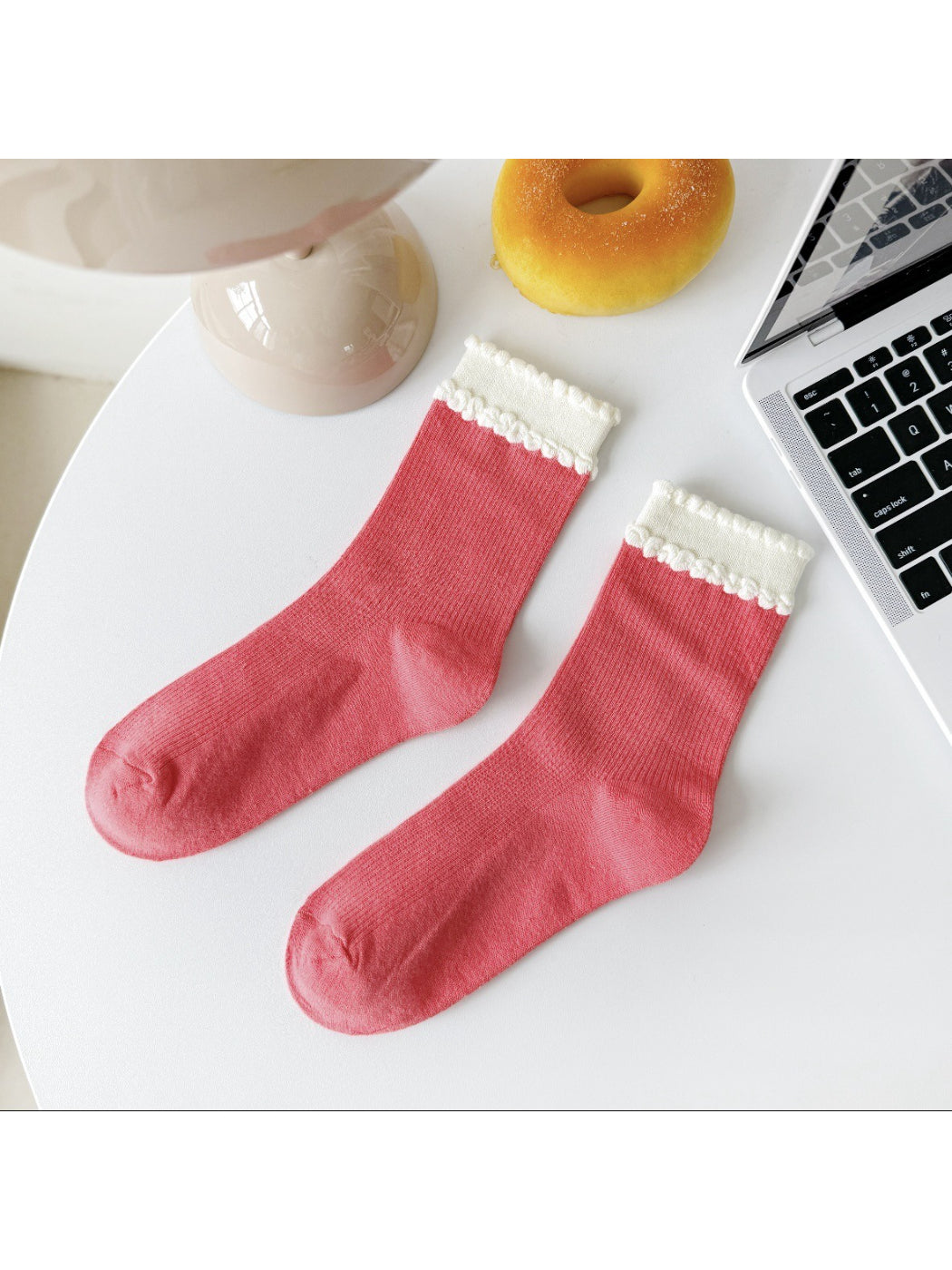 Rufia - Ruffle Cuff Ribbed Crew Socks