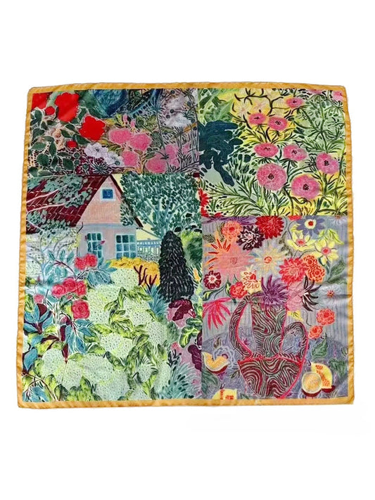 Scarvii - Yellow Border Floral Print Square Scarf