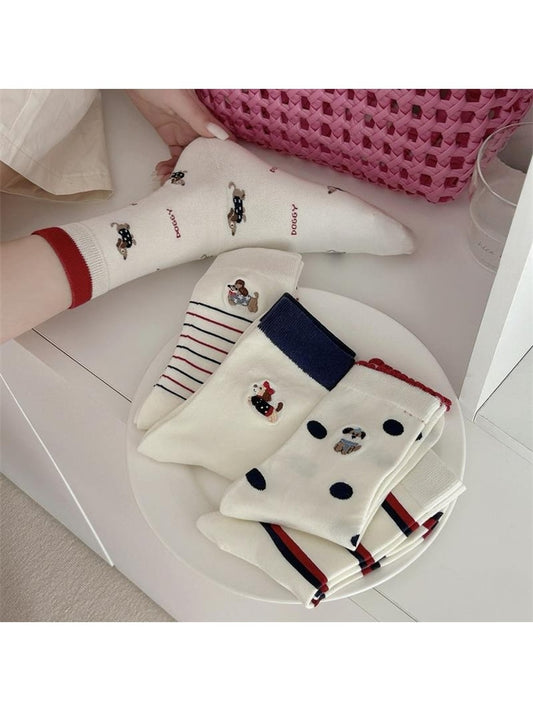 Rufia - Playful Dog Pattern Crew Socks