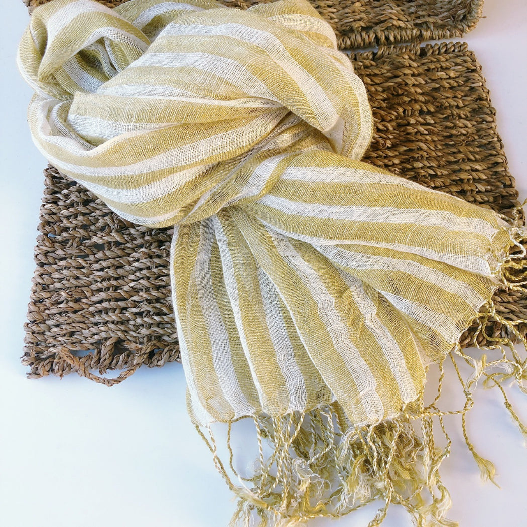 Scarvii - Yellow-And-White Striped Scarf – For Summer & Stylish