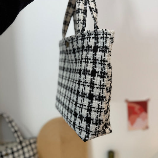 Cosbai - Minimalist Black & White Checkered Tote Bag