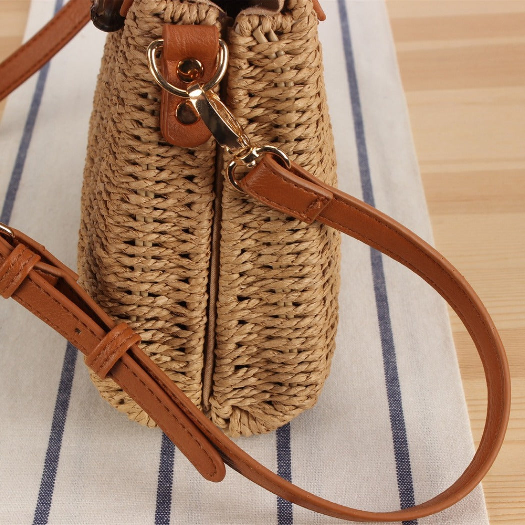 Cosbai - Vintage Woven Bag With Handles And Adjustable Strap