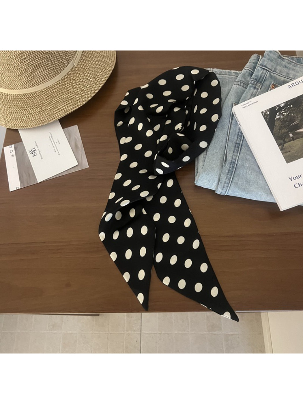 Scarvii Vintage Style Polka Dot Skinny Scarf