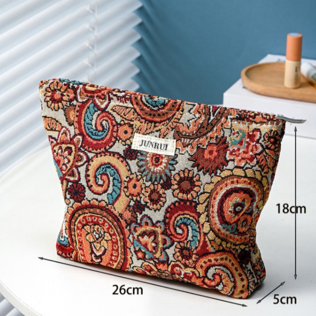 Cosbai - Boho Orange Floral Clutch Bag Zippered Organizer