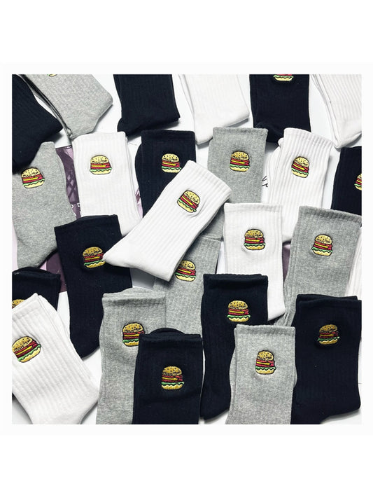 Rufia - Solid Base Burger Motif Crew Socks