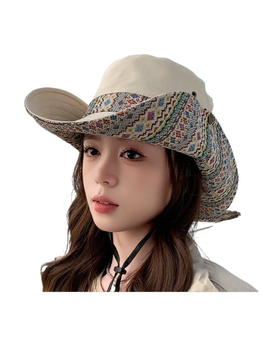 Detailed shot of Haila cowboy hat patterned brim and stitching
