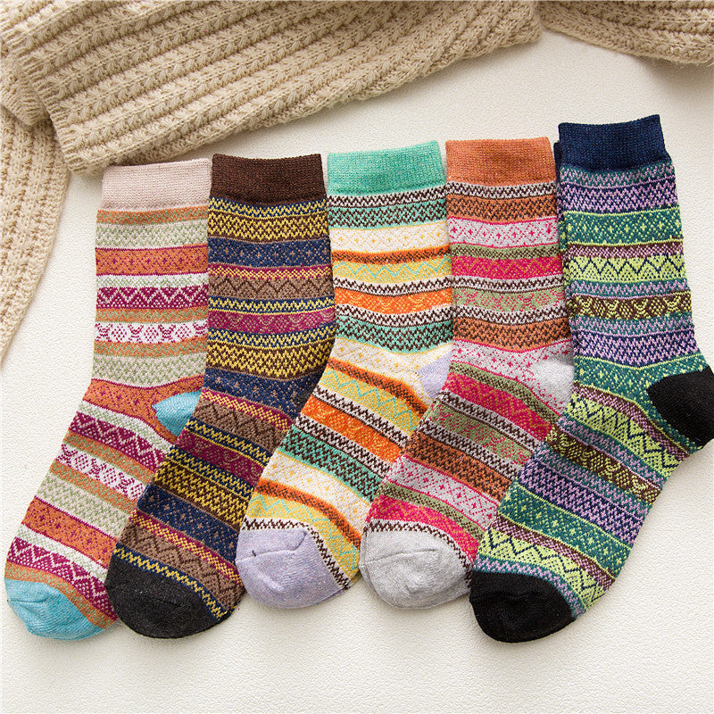 Rufia - 5 Pairs Bohemian Style Wool-Blend Socks