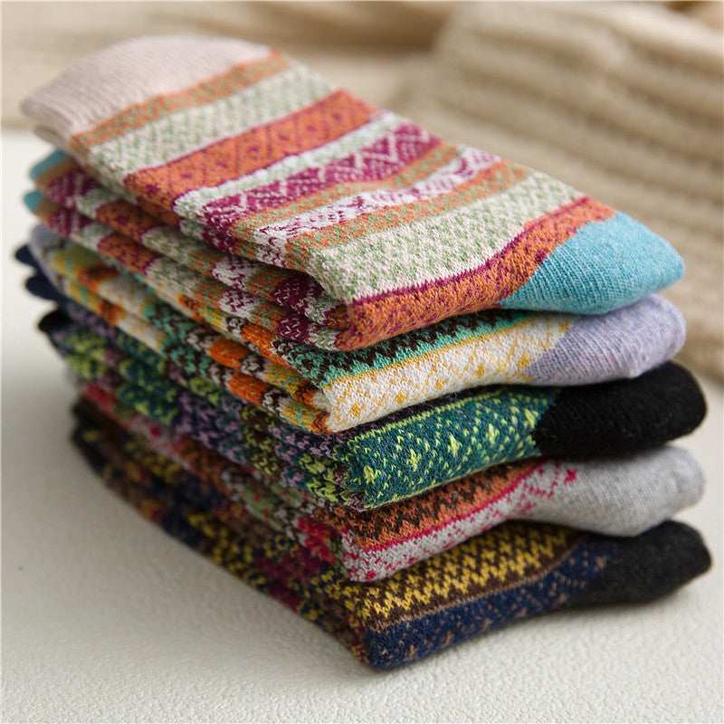 Rufia - 5 Pairs Bohemian Style Wool-Blend Socks