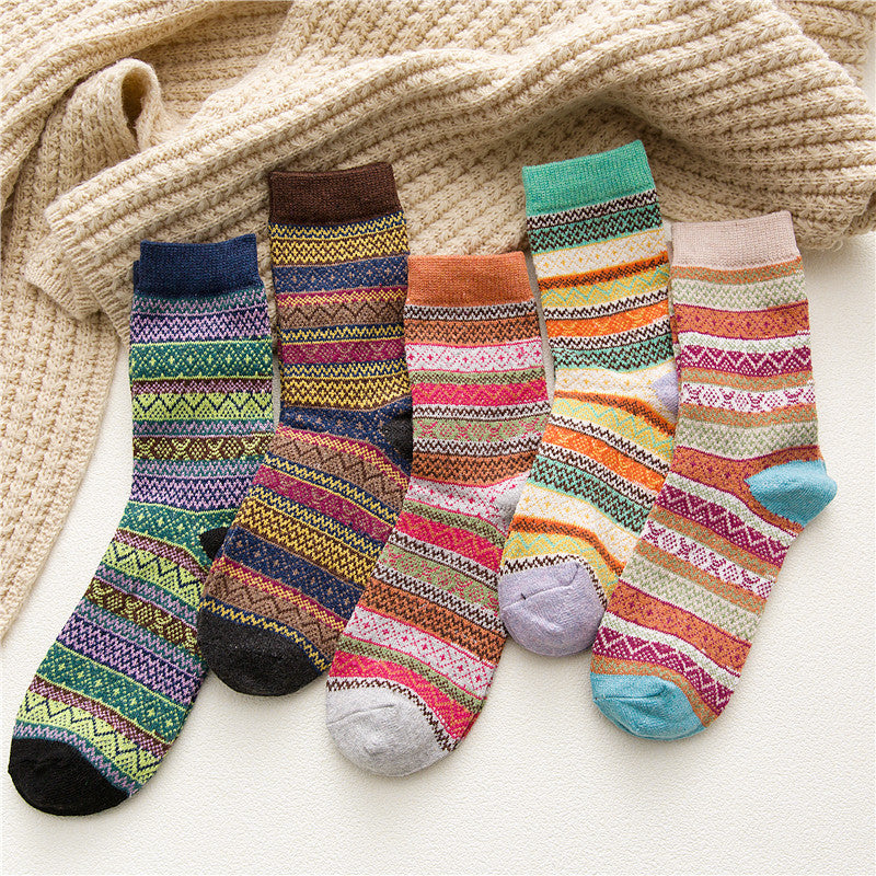 Rufia - 5 Pairs Bohemian Style Wool-Blend Socks