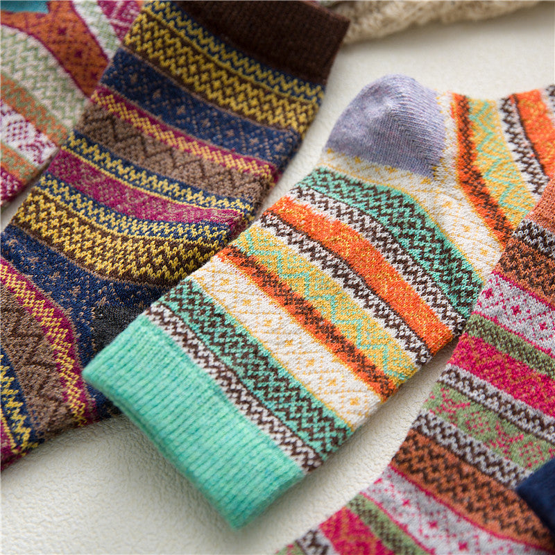 Rufia - 5 Pairs Bohemian Style Wool-Blend Socks