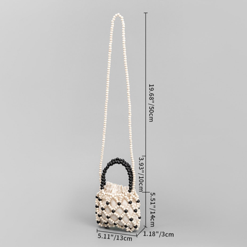 Cosbai - Color-Blocked Wooden Bead Crossbody Bag