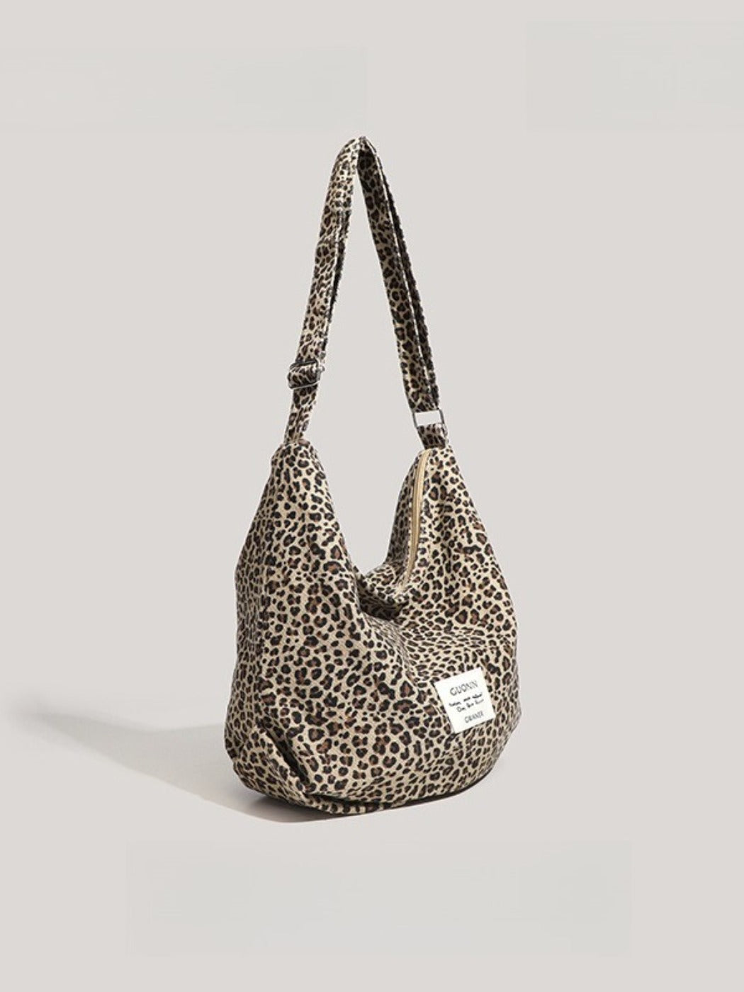 Cosbai - Large Capacity Single-shoulder Canvas Bag with Leopard Print