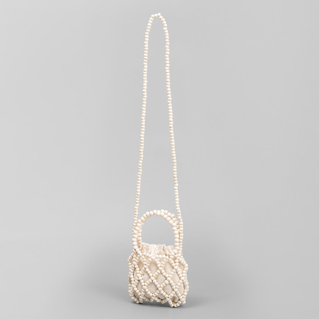 Cosbai - Color-Blocked Wooden Bead Crossbody Bag