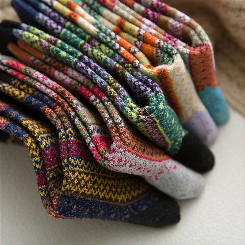 Rufia - 5 Pairs Bohemian Style Wool-Blend Socks