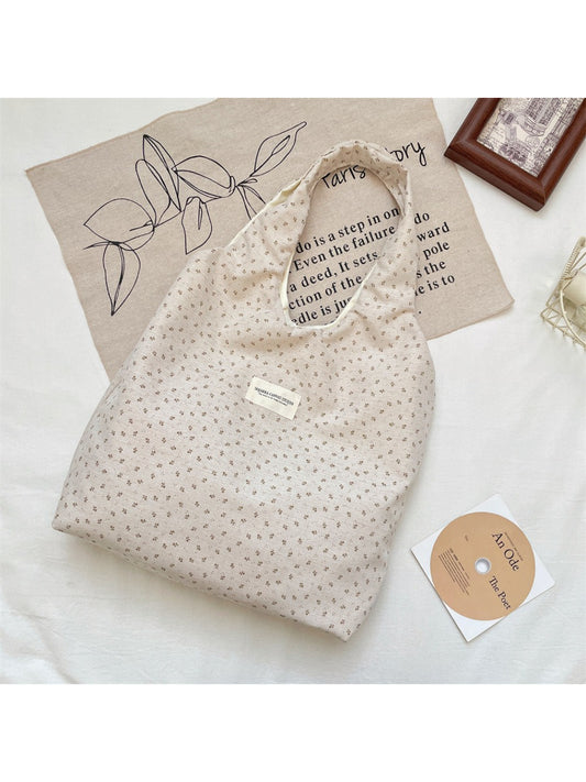 Side view of Cosbai Tiny Floral Slouch Tote Bag showing slouchy shape and floral design