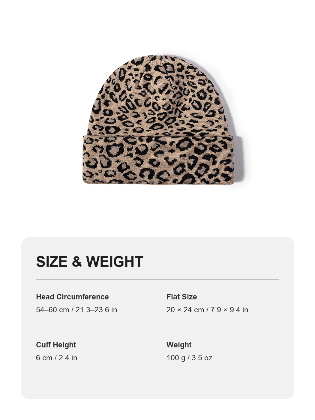 Multicolor product size and weight guide