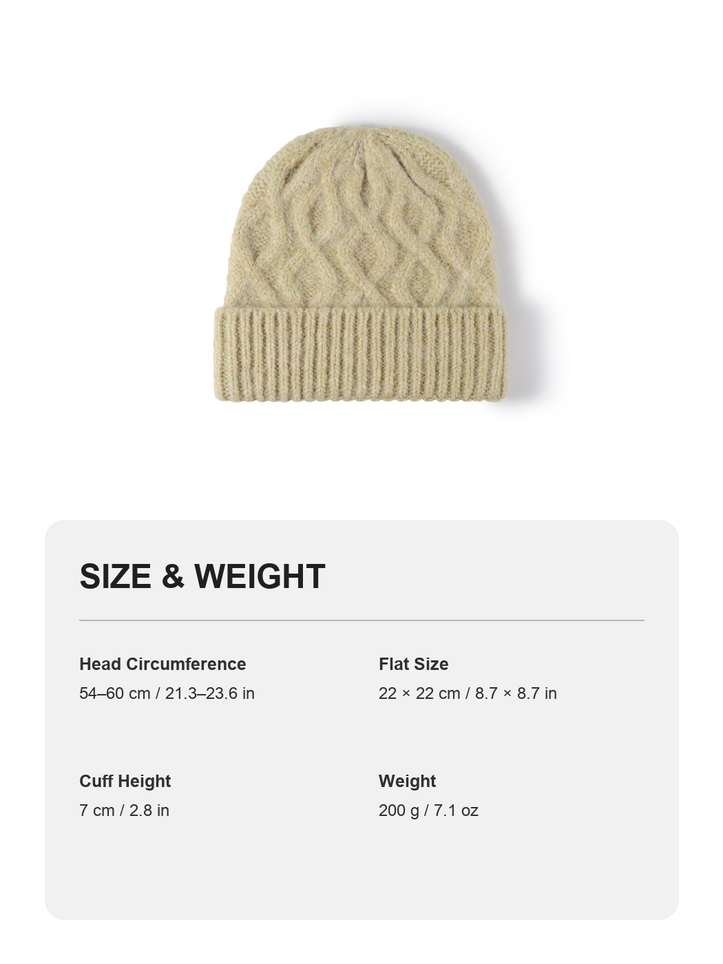 Multicolor product size and weight guide