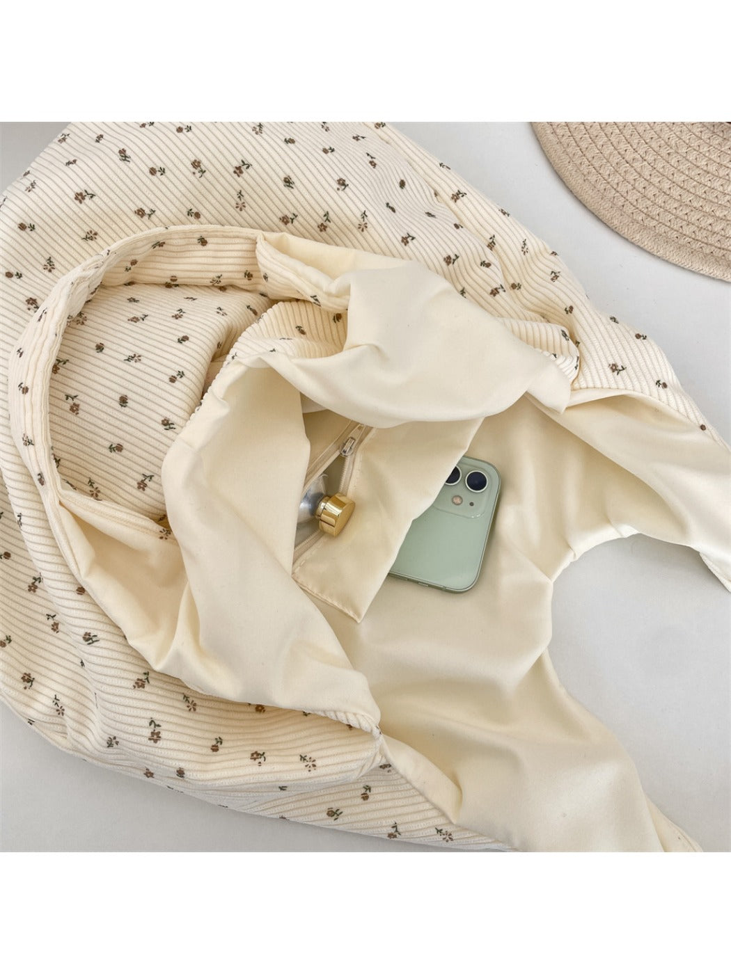 Cosbai – Corduroy Floral Shoulder Tote Bag