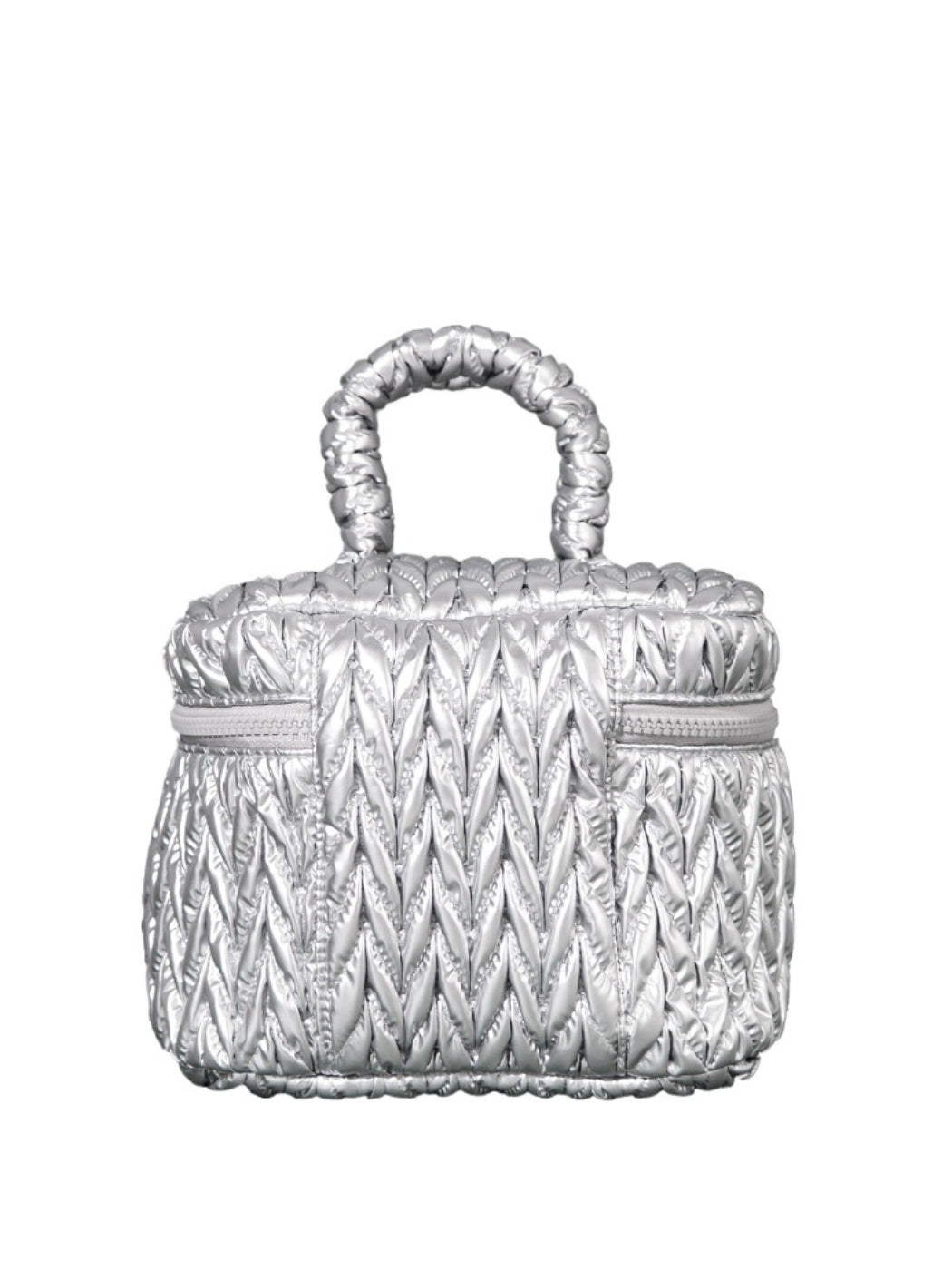 Cosbai - Shiny Quilted Cosmetic Bag with Handle and Charm detail view 6