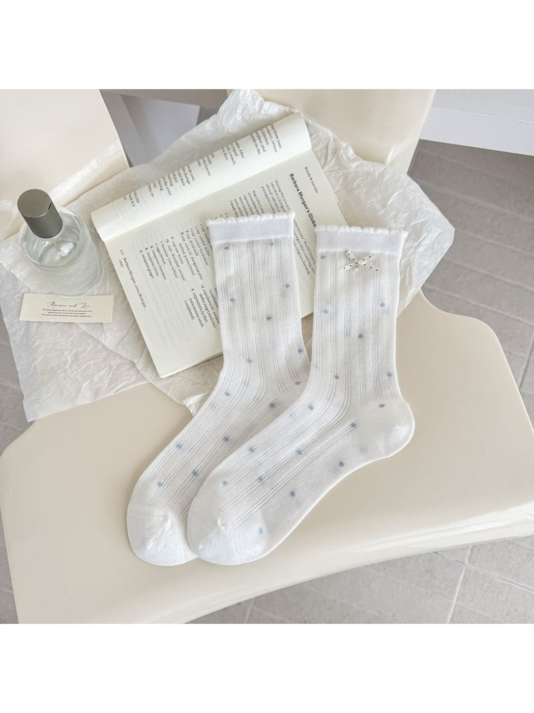 Rufia - Simple Bow Pattern Ribbed Crew Socks