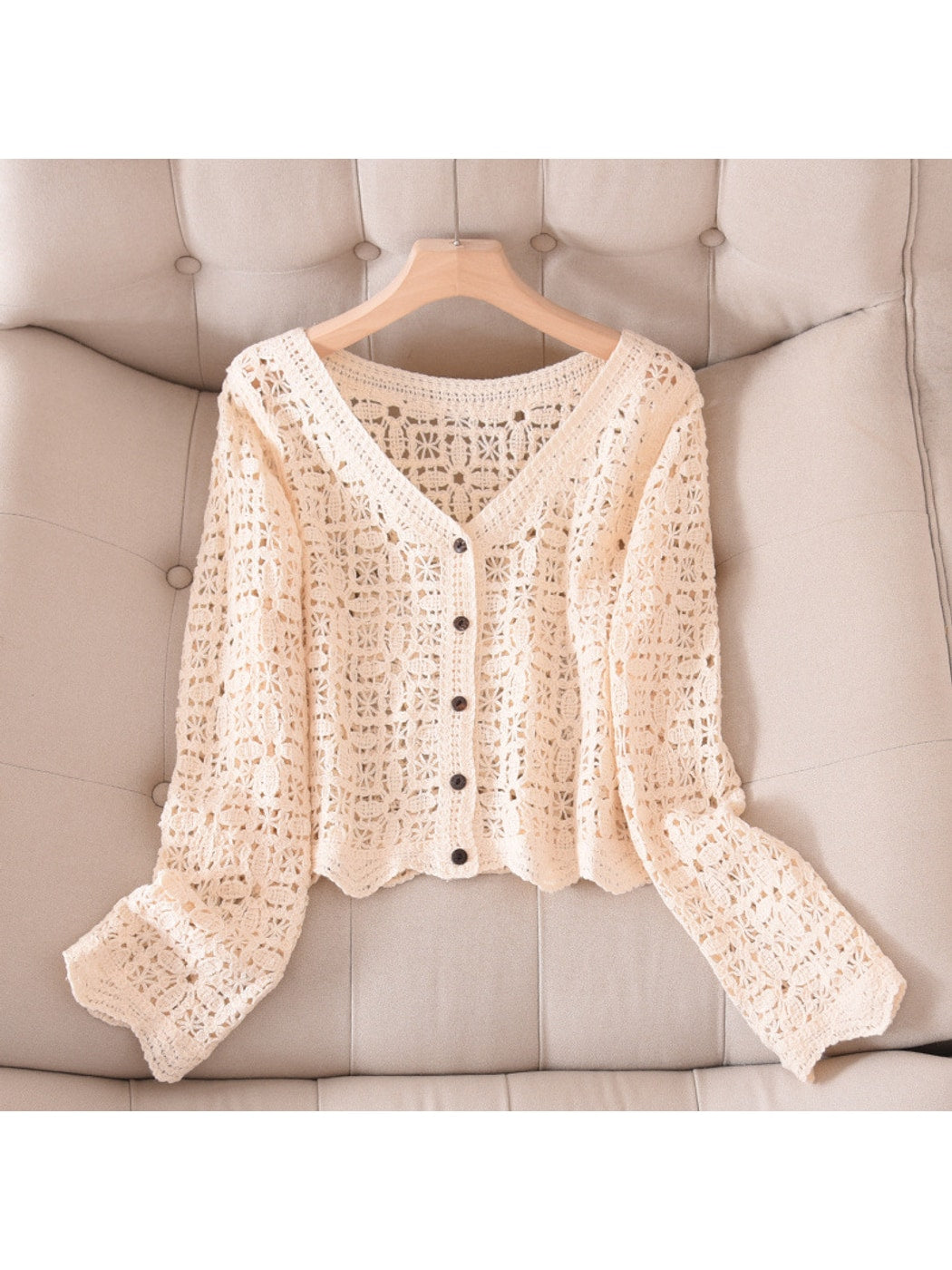Crosa - Long Sleeve Short Style V Neck Knit Cardigan