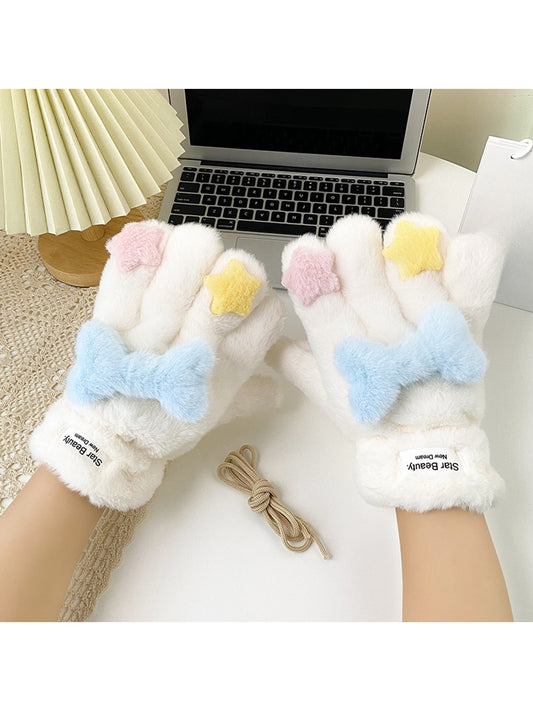 Gloving - Bow and Star Accent Plush Winter Gloves