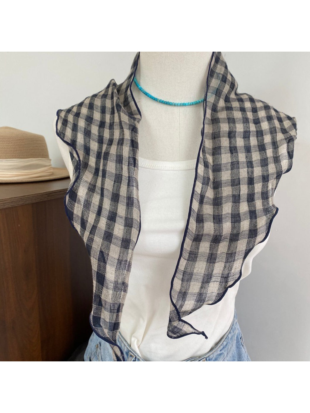 Scarvii Gingham Check Triangle Scarf