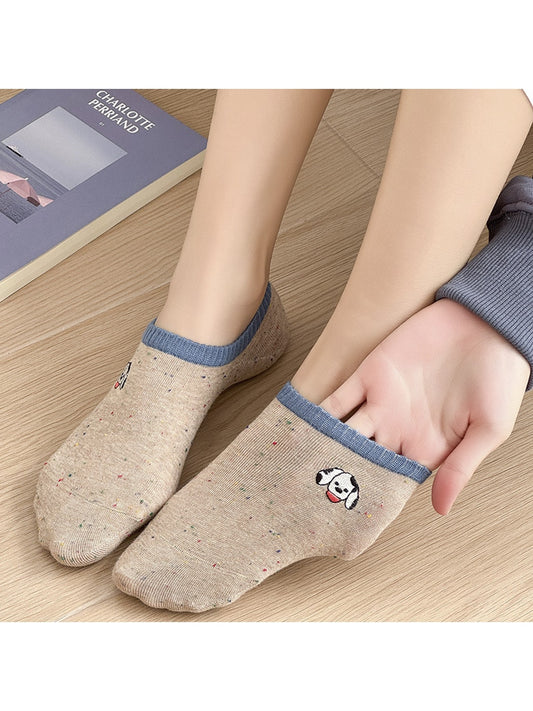 Rufia - Heathered Cartoon Embroidered No-show Socks