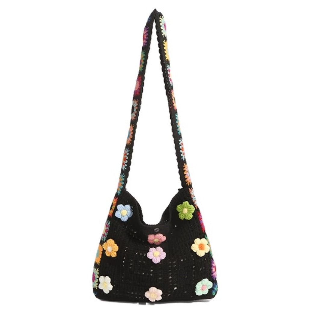 Cosbai - Floral Crochet Shoulder Bag - Summer Chic
