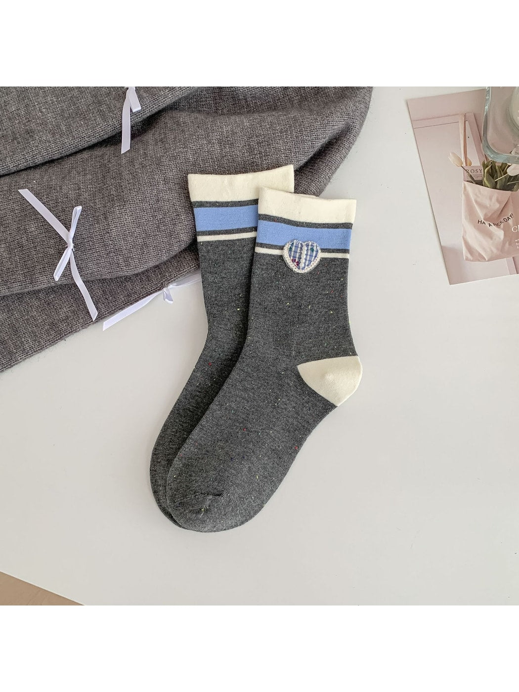 Rufia - Sweet Colorblock Bow Detail Crew Socks